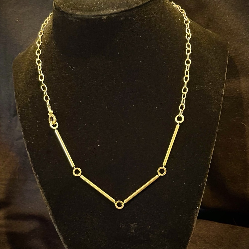 Yellow Gold Bar and Chain Necklace - Picture 2 of 5